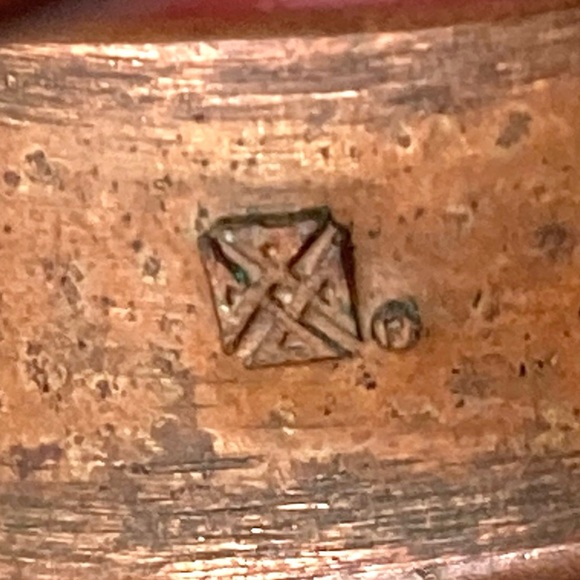 Artisan Recycled Copper & Brass Cuff Bracelet w/ Modernist Disk/Circle Design - Picture 7 of 11